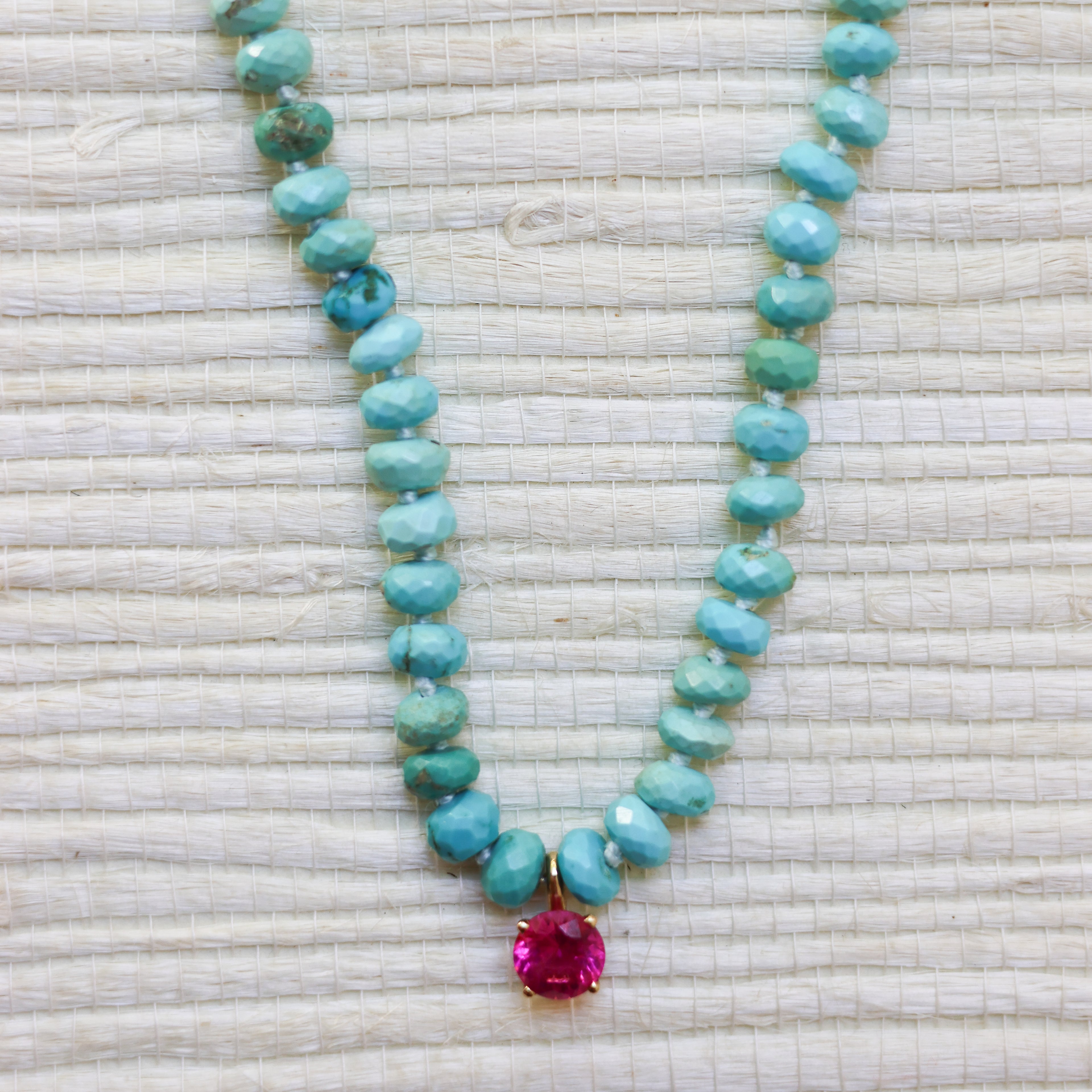 Sleeping Beauty Turquoise Pink Tourmaline Pendant Necklace