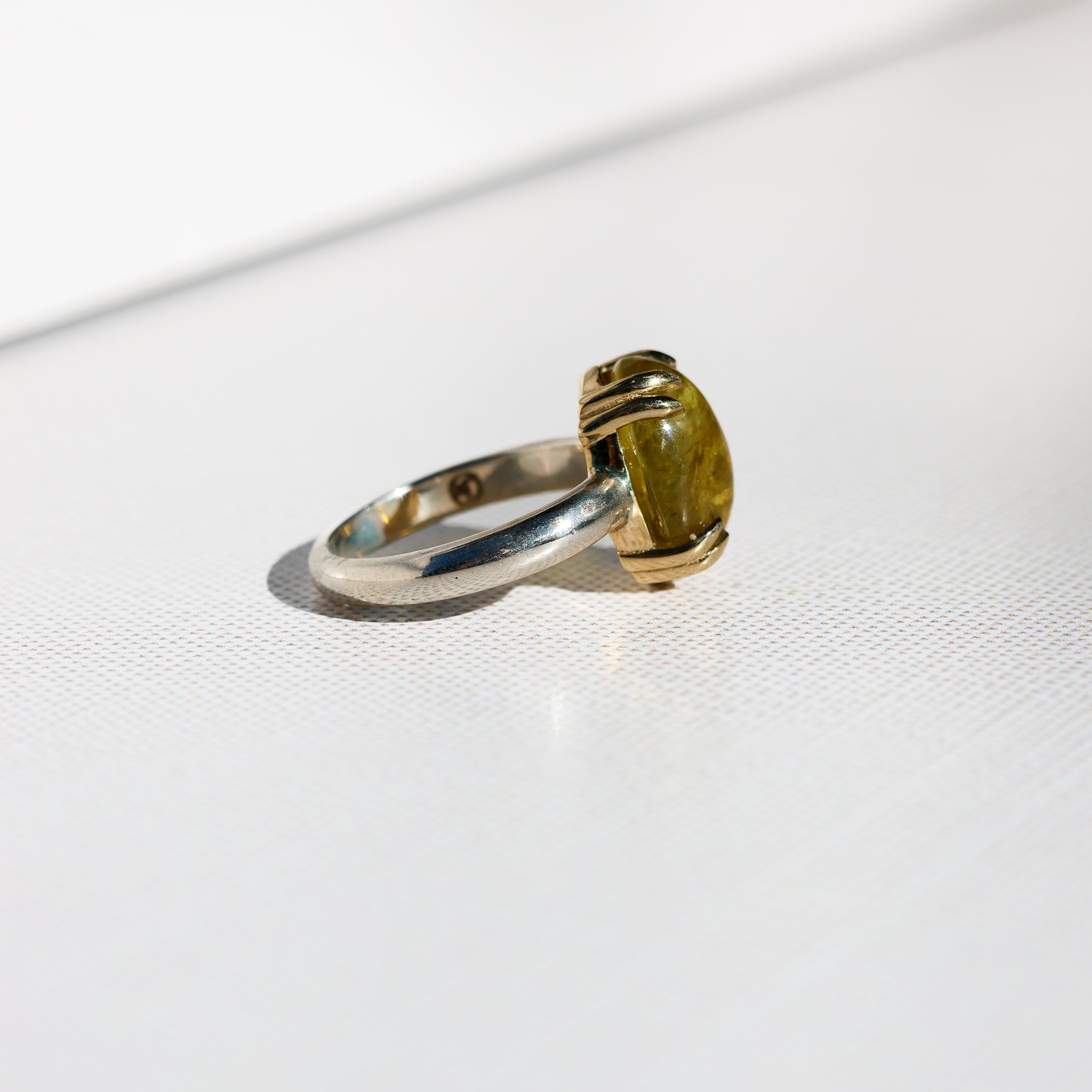 Yellow Tourmaline Cabochon Ring