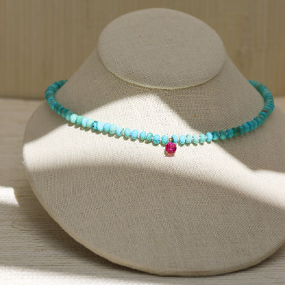 Sleeping Beauty Turquoise Pink Tourmaline Pendant Necklace