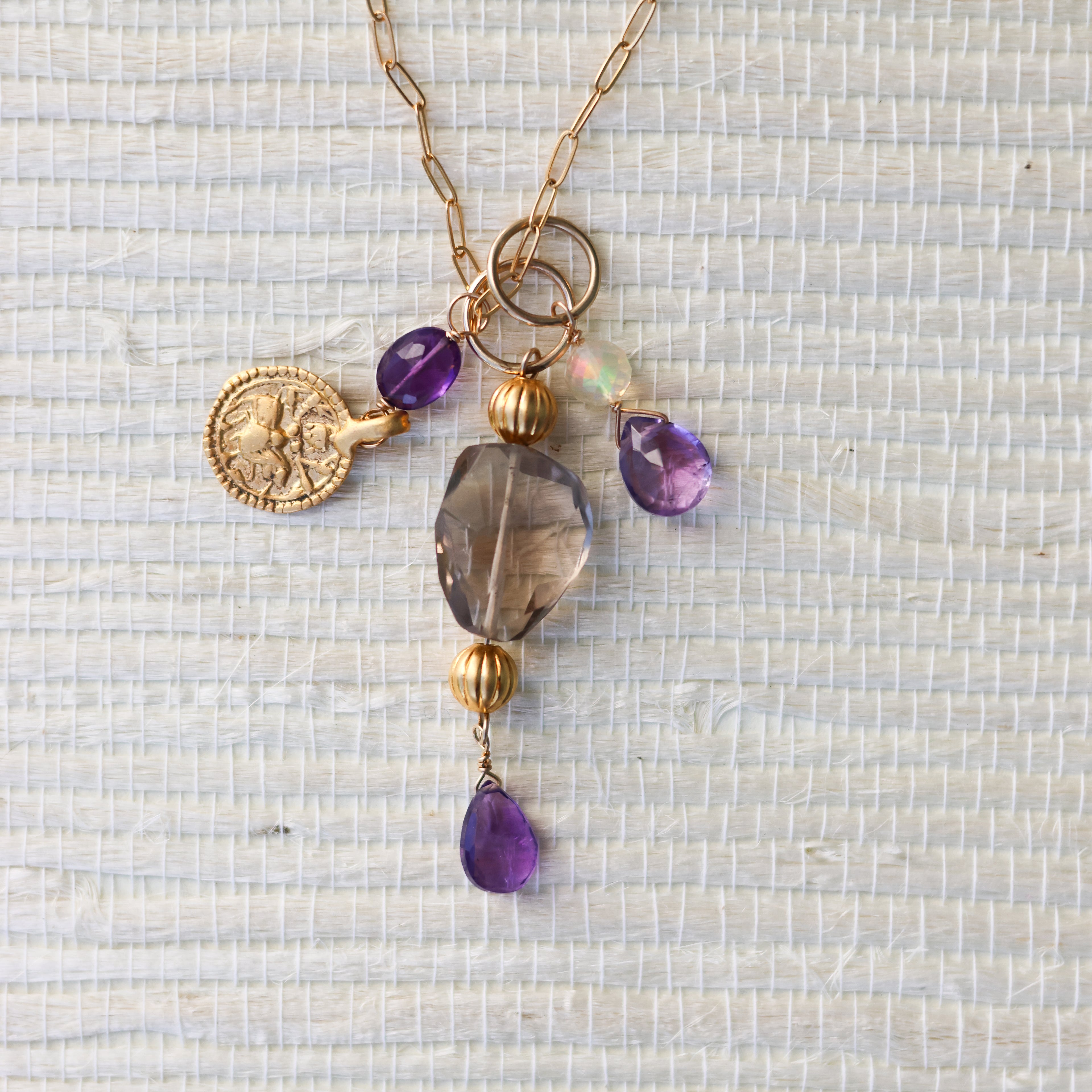 Gold Amethyst Amulet Necklace