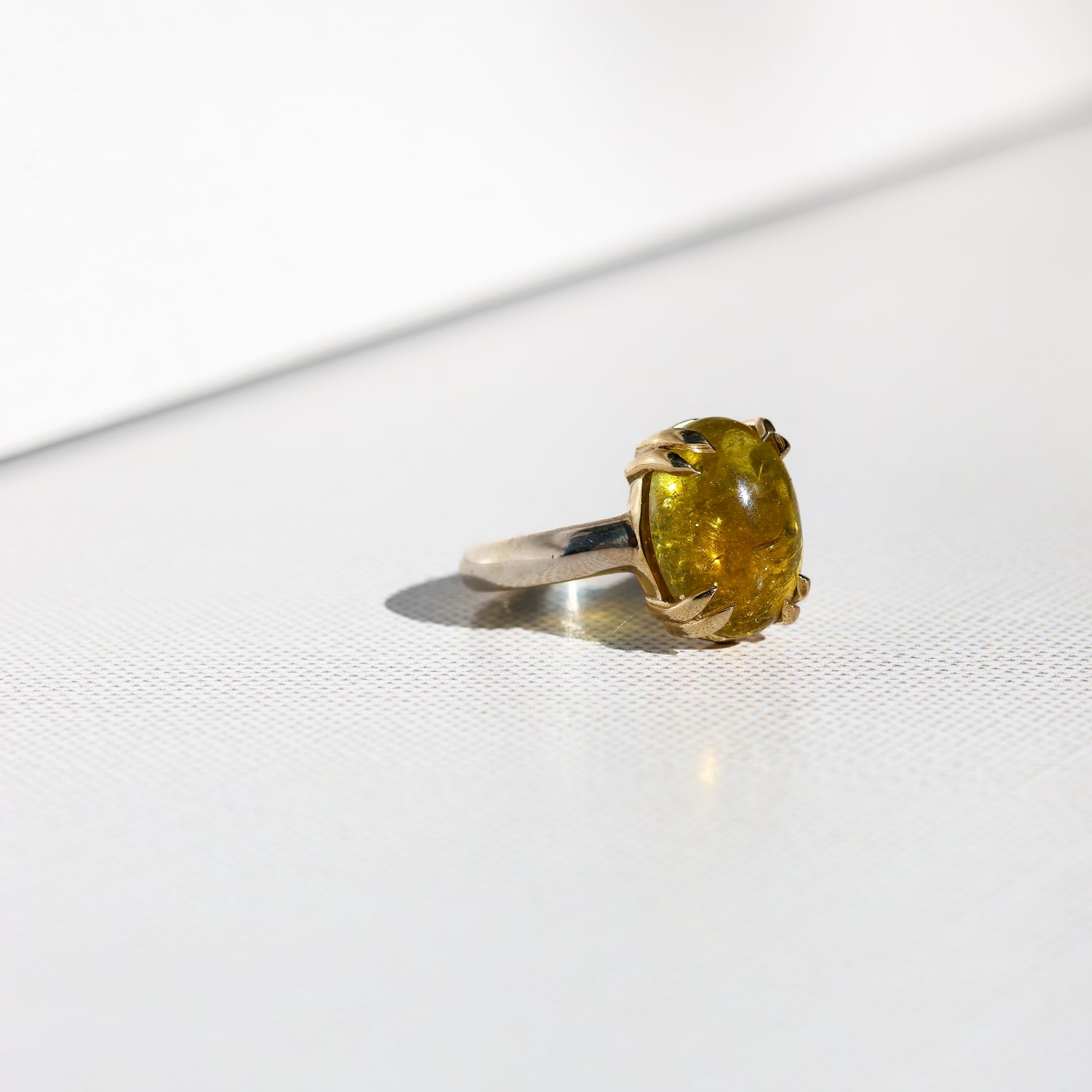 Yellow Tourmaline Cabochon Ring