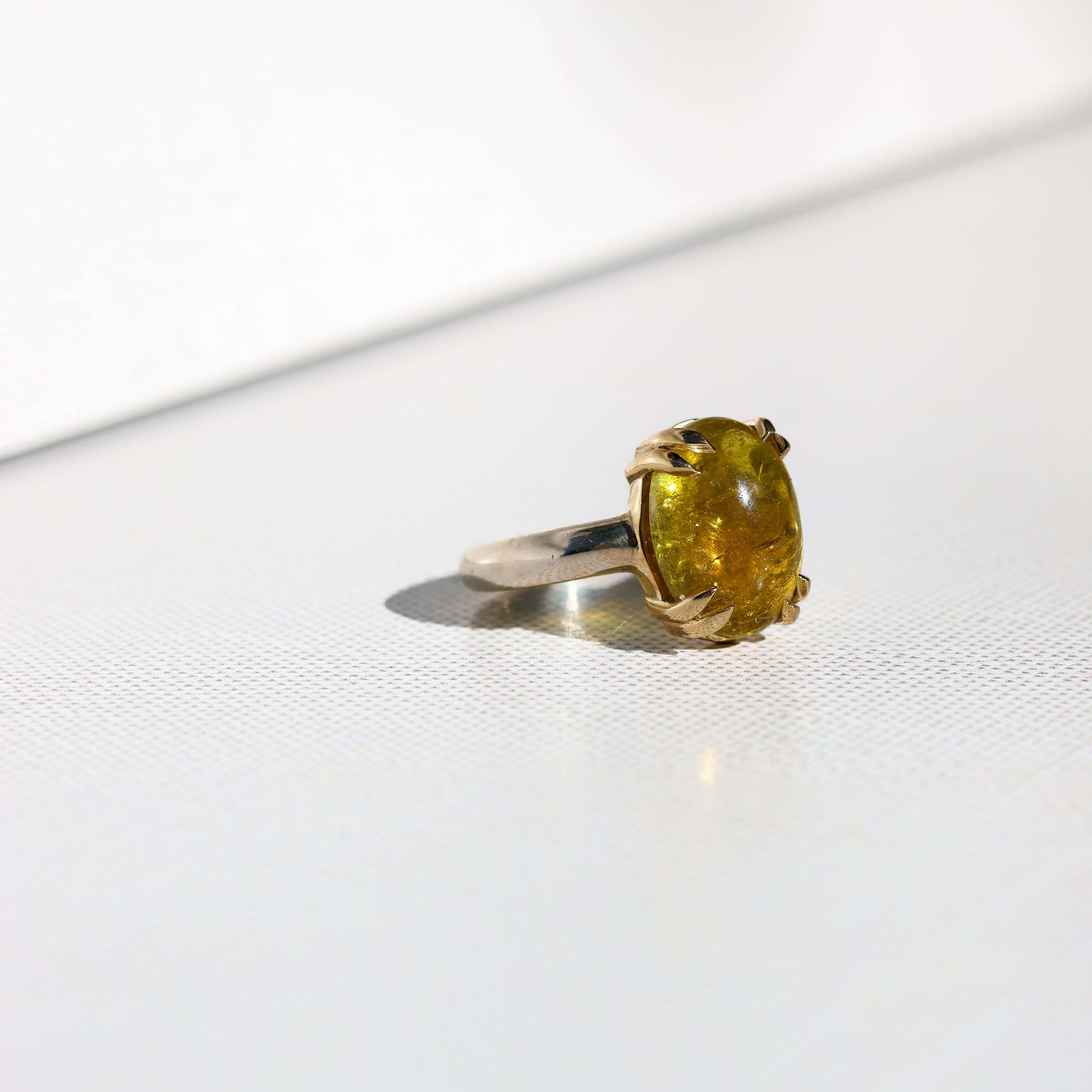 Yellow Tourmaline Cabochon Ring