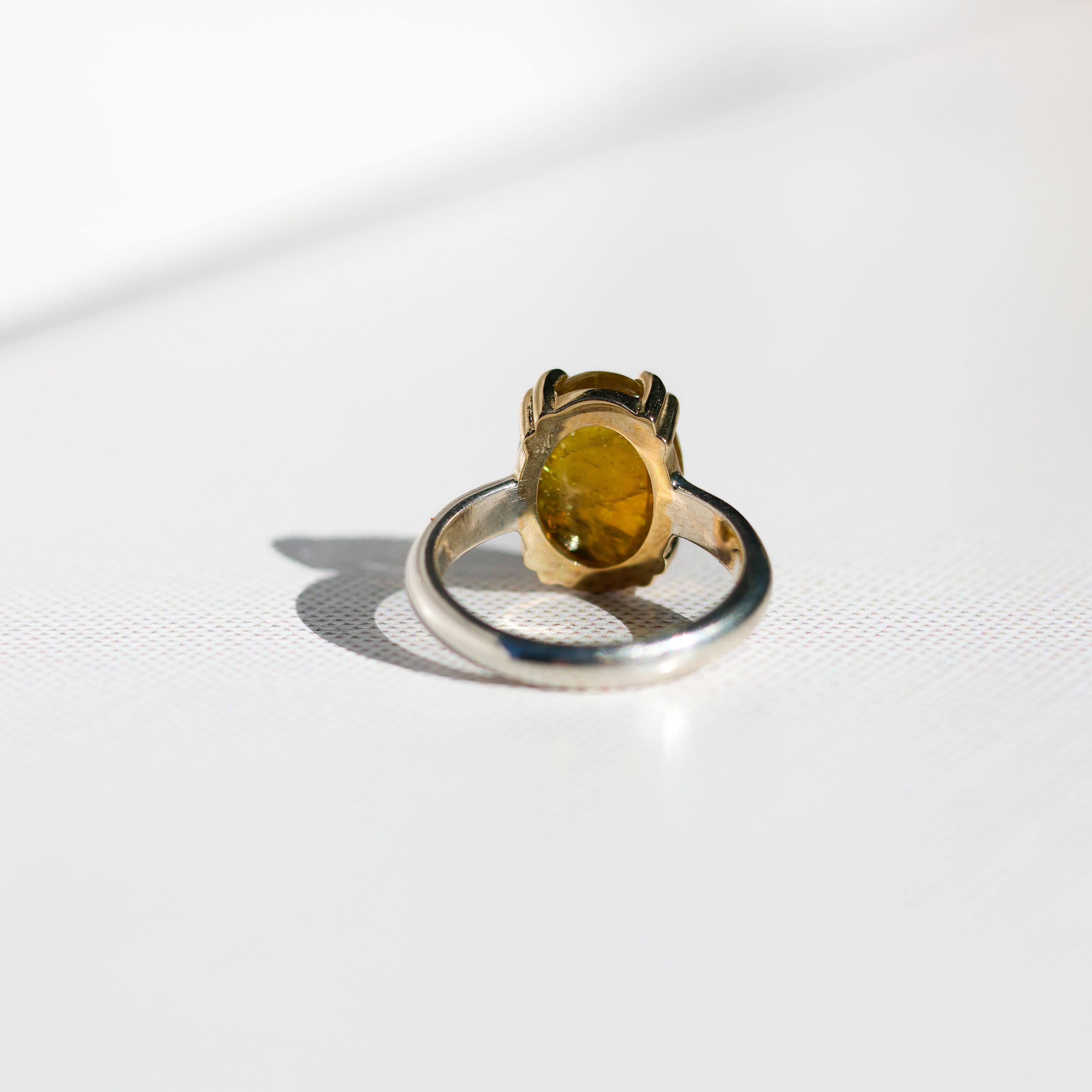 Yellow Tourmaline Cabochon Ring