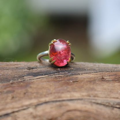 Pink Tourmaline Cabochon Ring