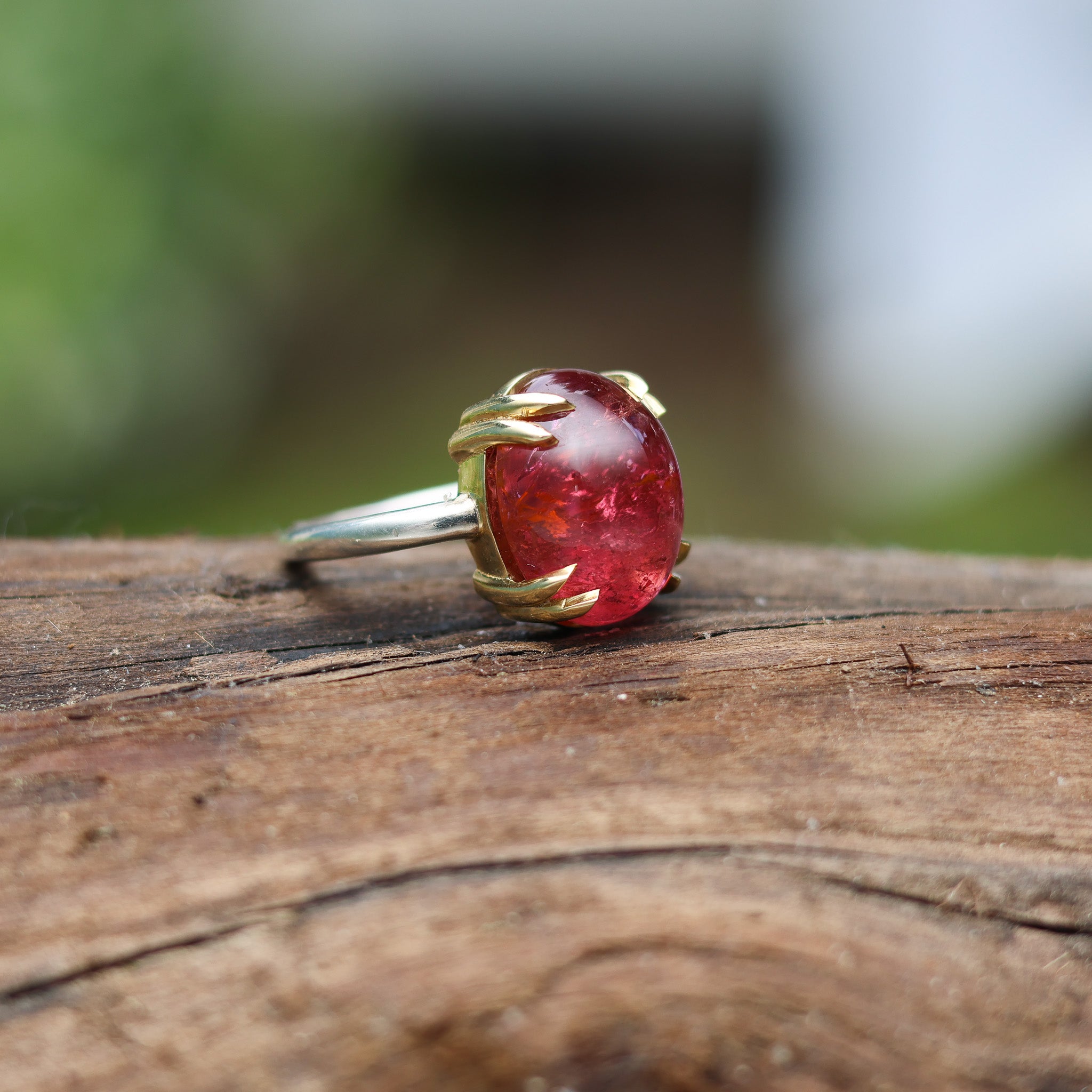 Pink Tourmaline Cabochon Ring