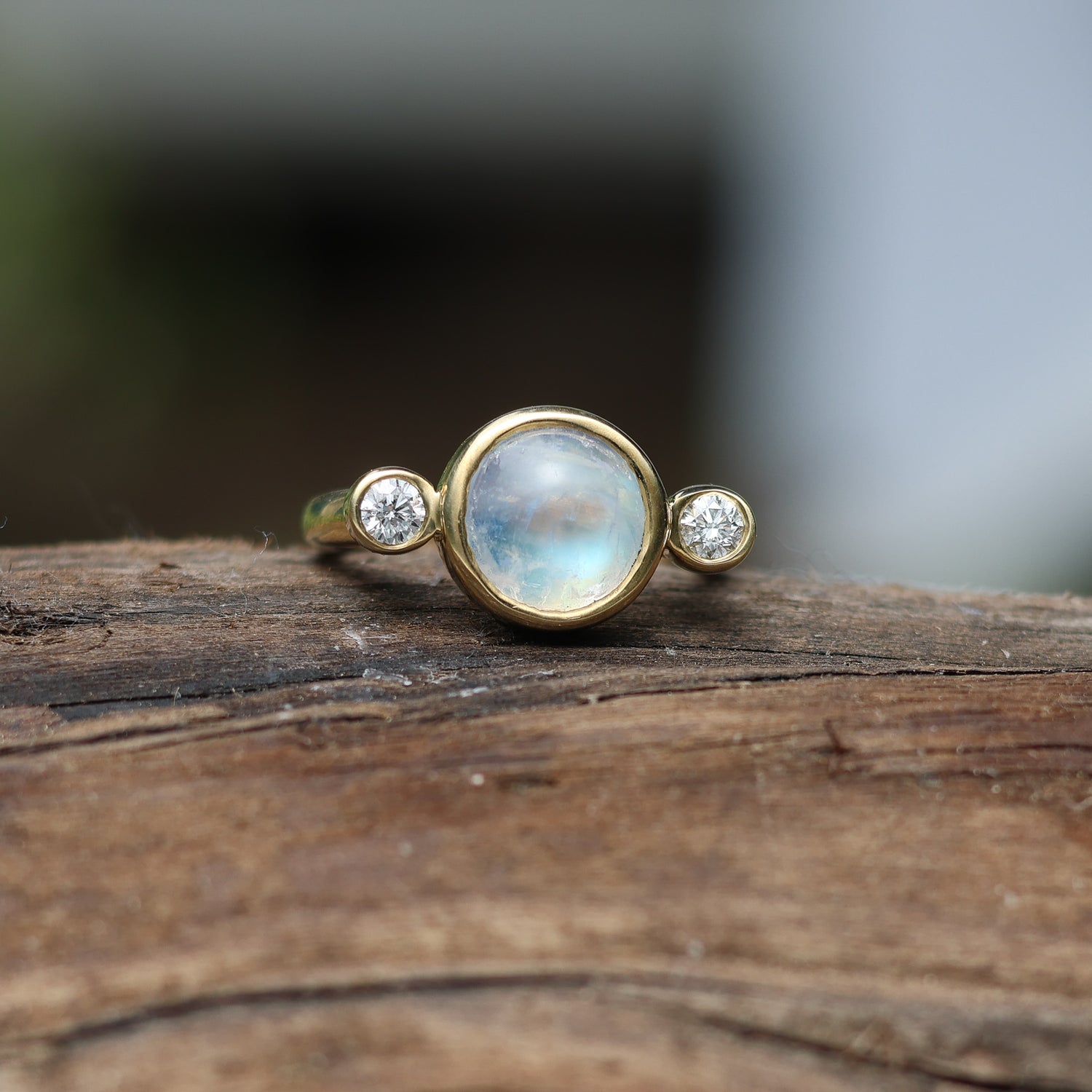 Rainbow Moonstone Diamond Ring