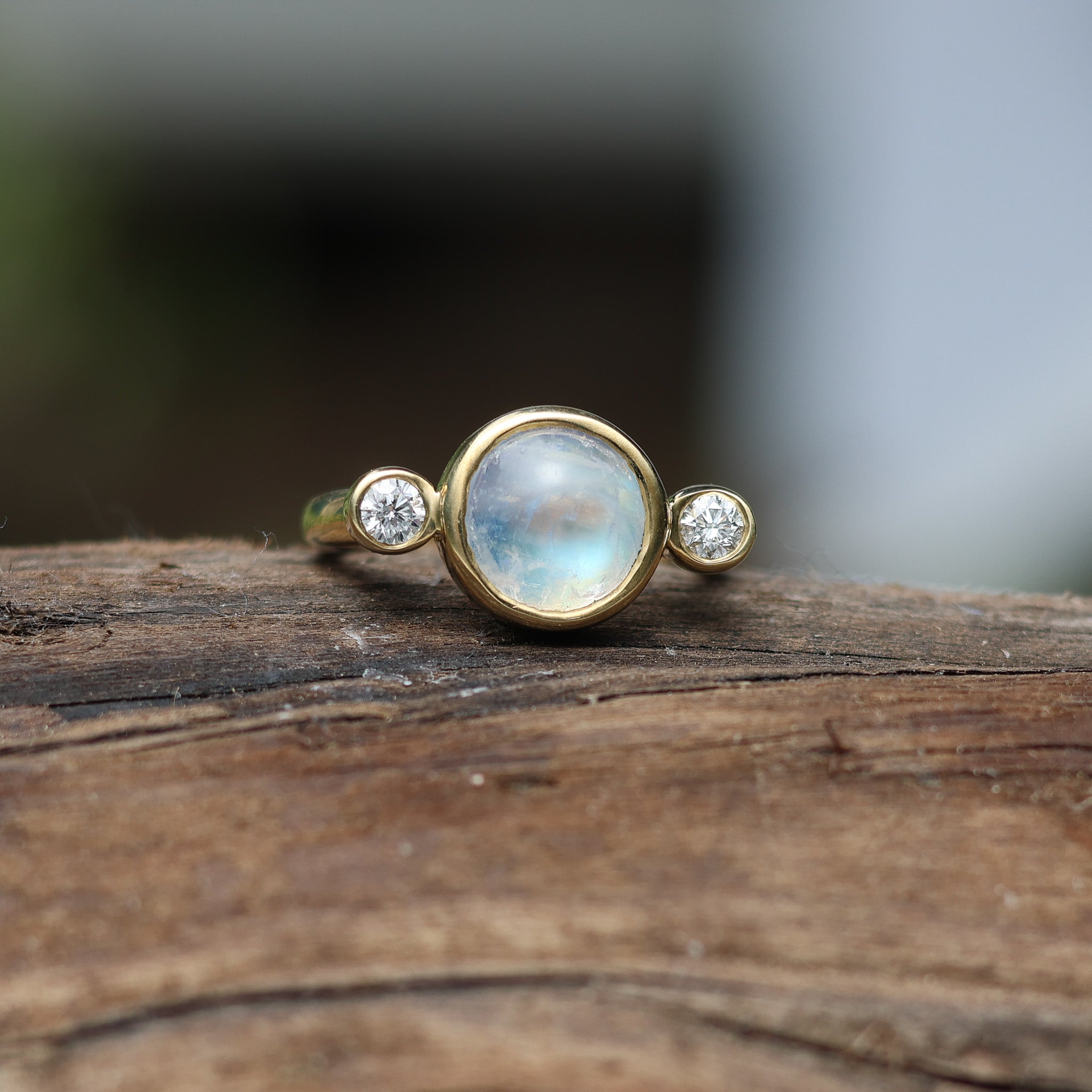 Rainbow Moonstone Diamond Ring