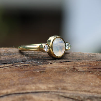 Rainbow Moonstone Diamond Ring
