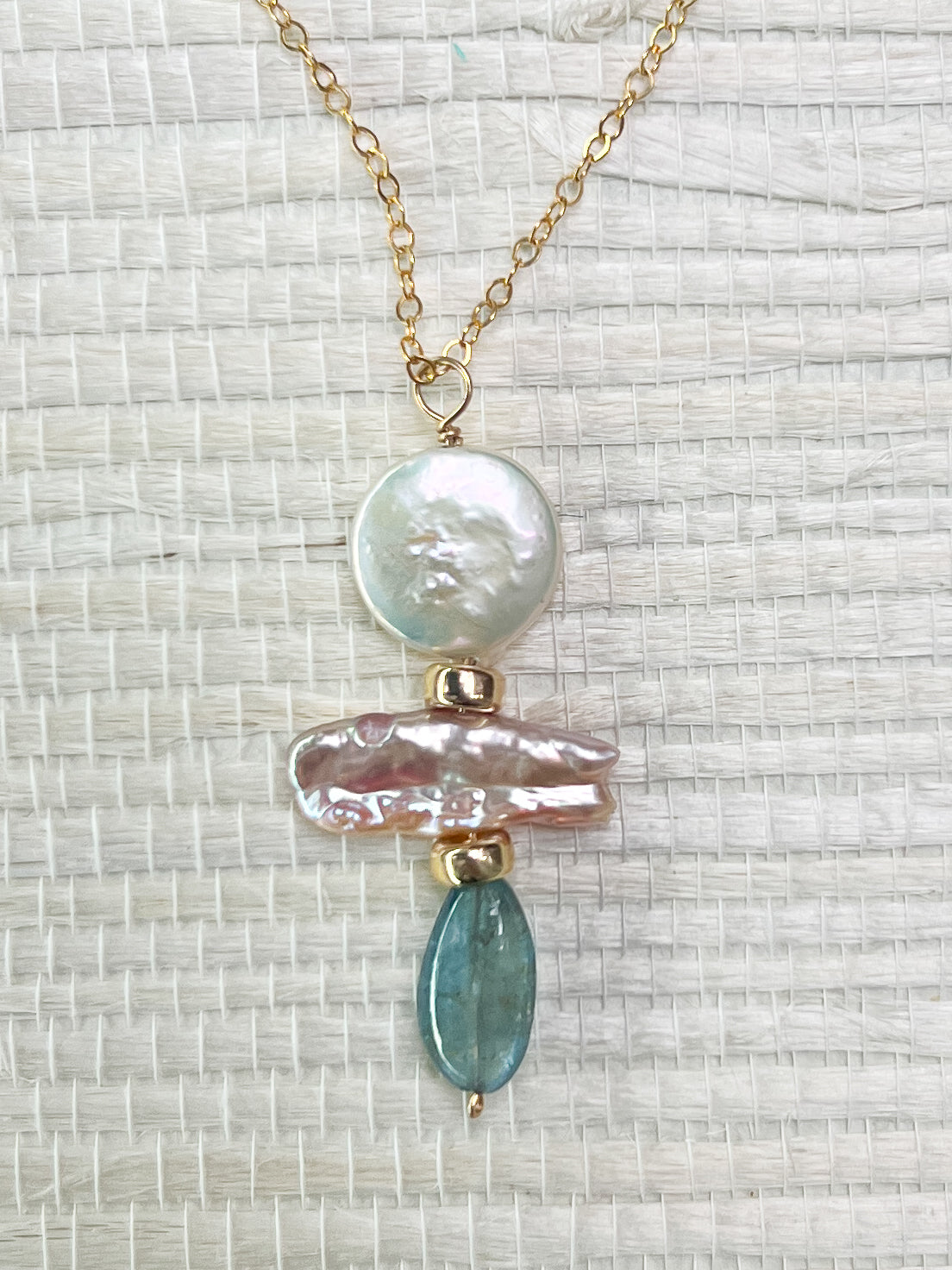 AQUAMARINE PEARL TALISMAN NECKLACE