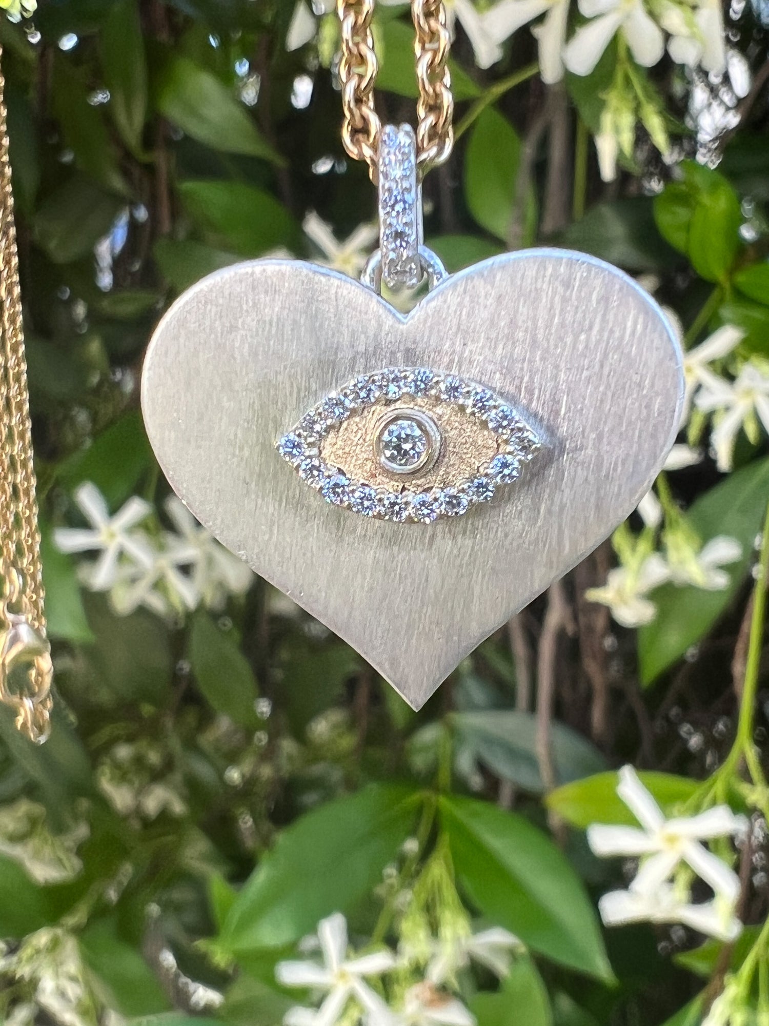 Eye Love Silver Diamond Heart Pendant