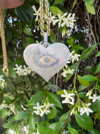 Eye Love Silver Diamond Heart Pendant